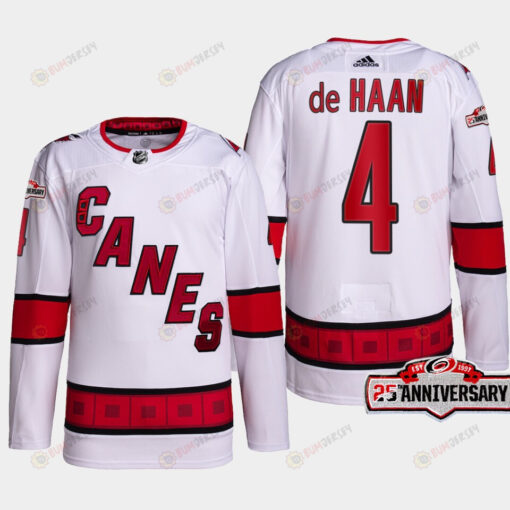 Carolina Hurricanes Calvin de Haan 4 White Away Jersey 2022-23