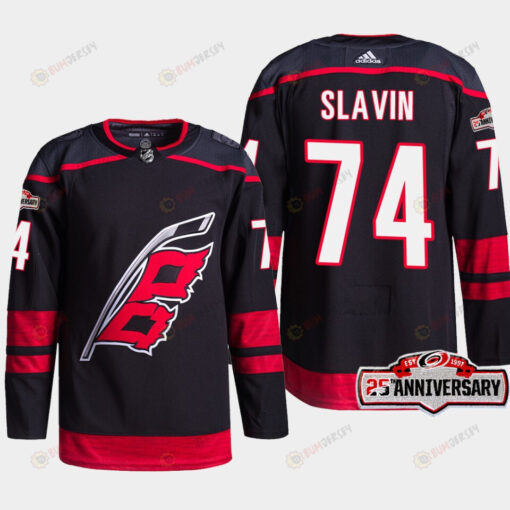 Carolina Hurricanes Jaccob Slavin 74 Black 25th Anniversary 2022-23 Home Jersey