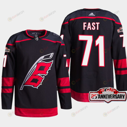 Carolina Hurricanes Jesper Fast 71 Black 25th Anniversary 2022-23 Home Jersey