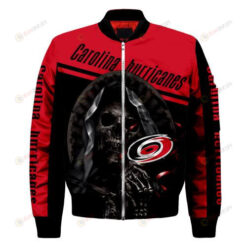 Carolina Hurricanes Logo With Skull Pattern Bomber Jacket- Red/Black