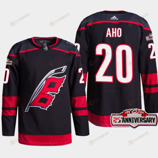 Carolina Hurricanes Sebastian Aho 20 Black 25th Anniversary 2022-23 Home Jersey