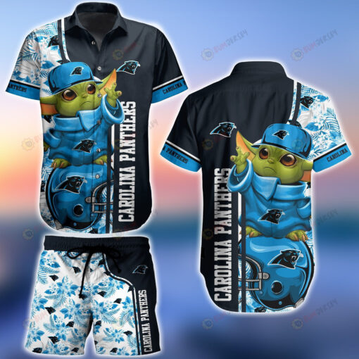 Carolina Panthers Baby Yoda Floral Set ??3D Printed Hawaiian Shirt