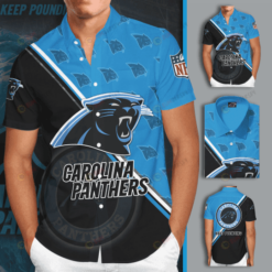 Carolina Panthers Big Logo Curved Hawaiian Shirt In Blue And Black