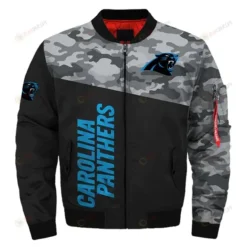 Carolina Panthers Camo Pattern Bomber Jacket - Black And Gray