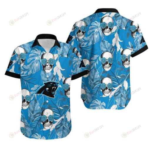 Carolina Panthers Coconut Leaves And Skulls ??Hawaiian Shirt