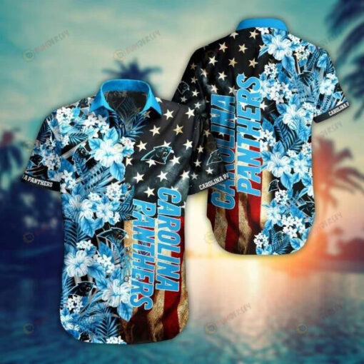 Carolina Panthers Curved Hawaiian Shirt Short Sleeve Flag Flower