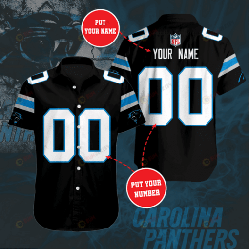 Carolina Panthers Custom Name And Number Curved Hawaiian Shirt In Black