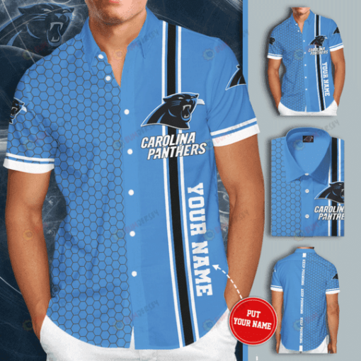 Carolina Panthers Custom Name Curved Hawaiian Shirt In Blue