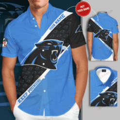 Carolina Panthers Custom Name Curved Hawaiian Shirt In Blue And Black