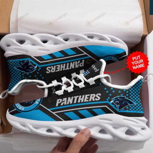 Carolina Panthers Custom Name Logo Pattern 3D Max Soul Sneaker Shoes In Blue And Black