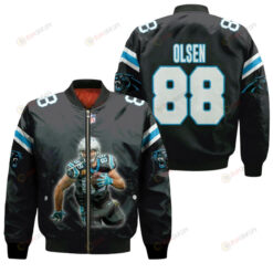 Carolina Panthers Greg Olsen Pattern Bomber Jacket - Black