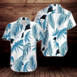 Carolina Panthers Hawaiian Shirt Blue Tropical Palm Pattern In White