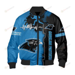 Carolina Panthers Heart ECG Line Pattern Bomber Jacket - Blue/ Black