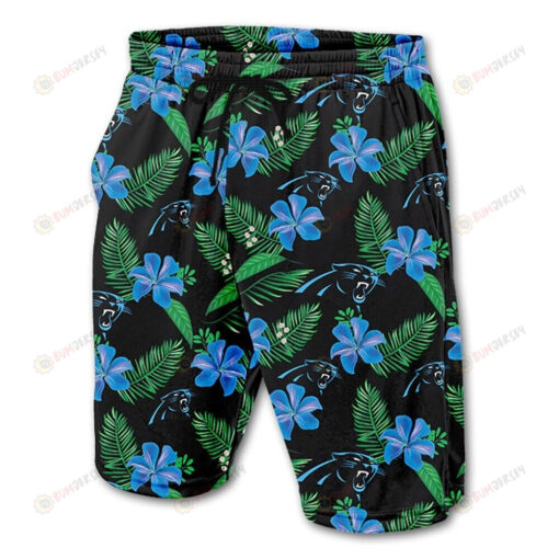 Carolina Panthers Leaf & Floral Pattern Hawaiian Summer Shorts Men Shorts In Black - Print Shorts