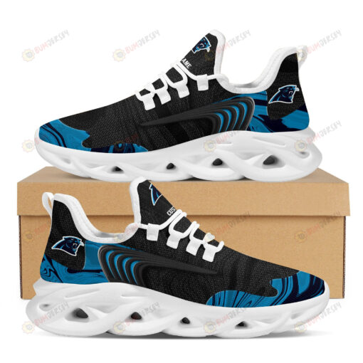 Carolina Panthers Logo Custom Name Pattern 3D Max Soul Sneaker Shoes In Black