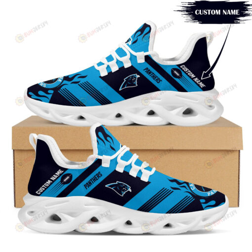 Carolina Panthers Logo Custom Name Pattern In Blue 3D Max Soul Sneaker Shoes