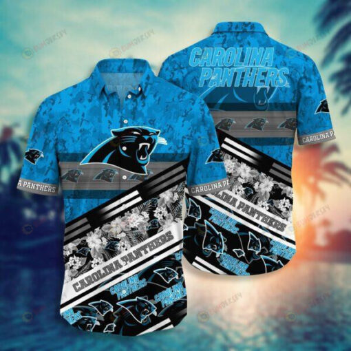 Carolina Panthers Logo Flower Pattern ??Hawaiian Shirt