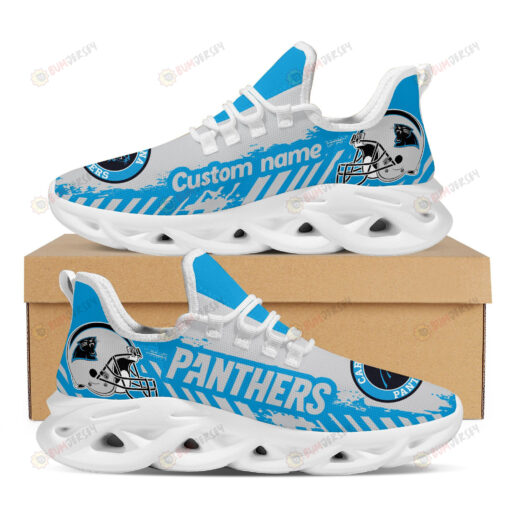 Carolina Panthers Logo Helmet And Stripe Pattern Custom Name 3D Max Soul Sneaker Shoes