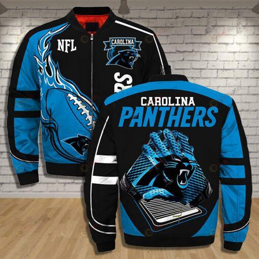 Carolina Panthers Logo Pattern Bomber Jacket - Blue And Black