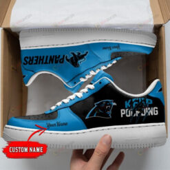 Carolina Panthers Logo Pattern Custom Name Air Force 1 Printed In Black And Blue