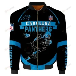 Carolina Panthers Player Running Pattern Bomber Jacket - Black And Blue