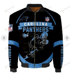 Carolina Panthers Players Running Pattern Bomber Jacket - Black And Blue