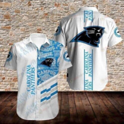 Carolina Panthers Short Sleeve Curved Hawaiian Shirt White Blue