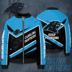Carolina Panthers Team Logo Pattern Bomber Jacket - Blue And Black