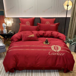 Cartier Logo Satin Cotton Bedding Set In Red