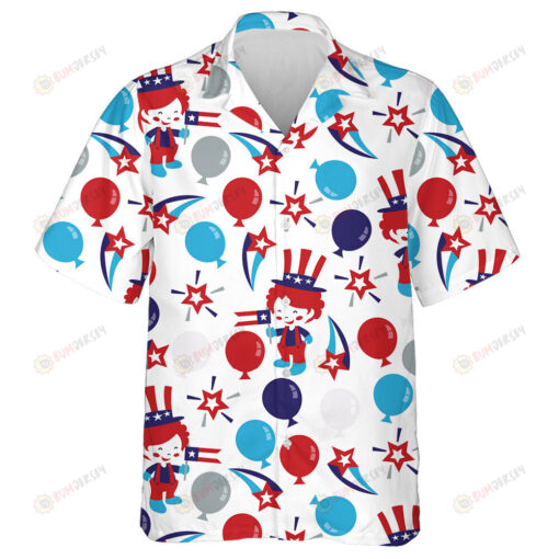 Cartoon Baby Boy Wearing Uncle Sam Hats With Balloons And Stars Hawaiian Shirt