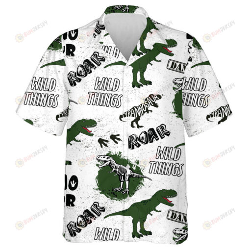 Cartoon Green T-Rex Dino Roar Wild Things Camo Hawaiian Shirt