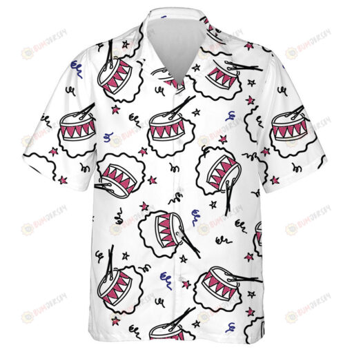 Cartoon Hand Drawn Drums Independence Day Celebration Hawaiian Shirt