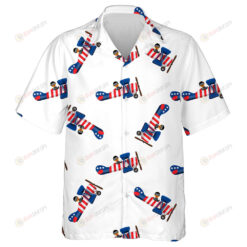 Cartoon Planet With USA Flag Pattern Independence Day Hawaiian Shirt