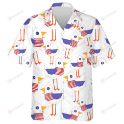 Cartoon Seagulls Wearing American Flag Vests On White Background Hawaiian Shirt