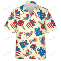Cartoon USA Flowers Bunches Gift Boxes And Butterflies Pattern Hawaiian Shirt