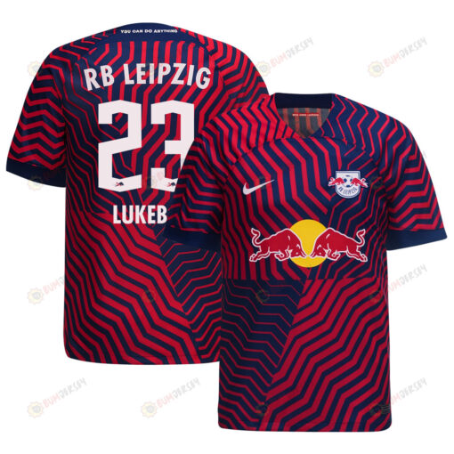 Castello Lukeba 23 RB Leipzig 2023-24 Away Men Jersey - Red Blue