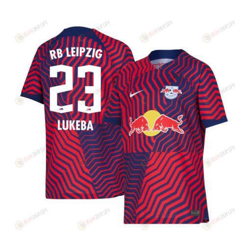 Castello Lukeba 23 RB Leipzig 2023-24 Away YOUTH Jersey - Red Blue