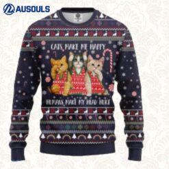 Cat Christmas Cats Make Me Happy Ugly Sweaters For Men Women Unisex