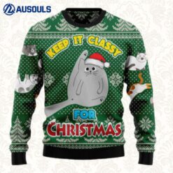 Cat Keep It Classy For Christmas Ugly Sweaters For Men Women Unisex