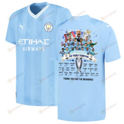 Celebrating Manchester City's Triumph The Treble Champions 2023-24 Signatures Home Jersey- Blue