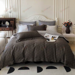 Celine Logo Pattern Cotton Bedding Set In Dark Grey