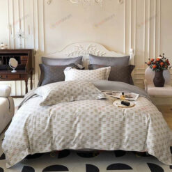 Celine Logo Pattern Cotton Bedding Set In White