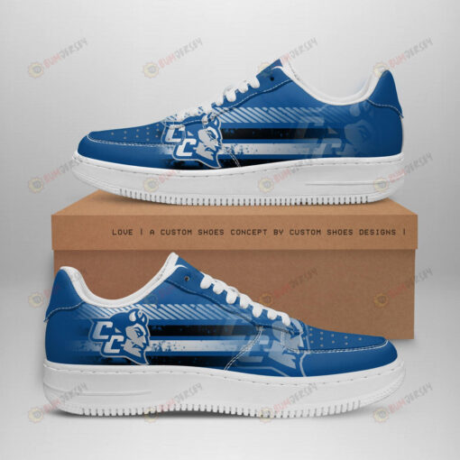 Central Connecticut Blue Devils Logo Stripe Pattern Air Force 1 Printed In Blue