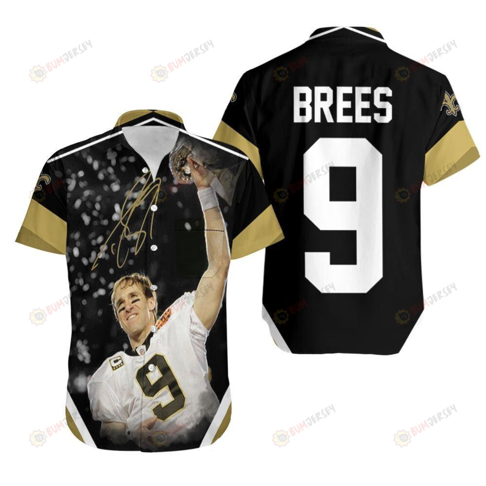 Champion Drew Brees New Orleans Saints Golden Signed ??3D Printed Hawaiian Shirt