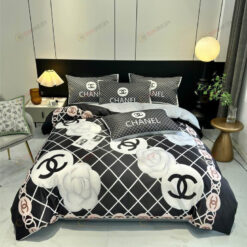Chanel CC Camelia Washed Silk Bedding Set In Black