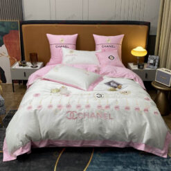 Chanel CC Chain Long-Staple Cotton Bedding Set In White/Pink