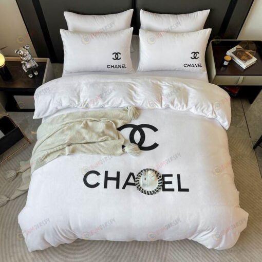 Chanel CC Double Sided Crystal Velvet Bedding Set In White