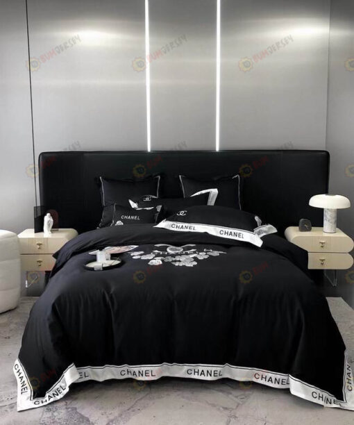 Chanel CC Logo Long-Staple Cotton Bedding Set In Black