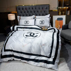 Chanel CC Pattern Washed Silk Bedding Set In Black/White