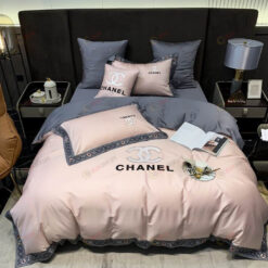 Chanel CC Pure Cotton Bedding Set In Gray/Light Pink